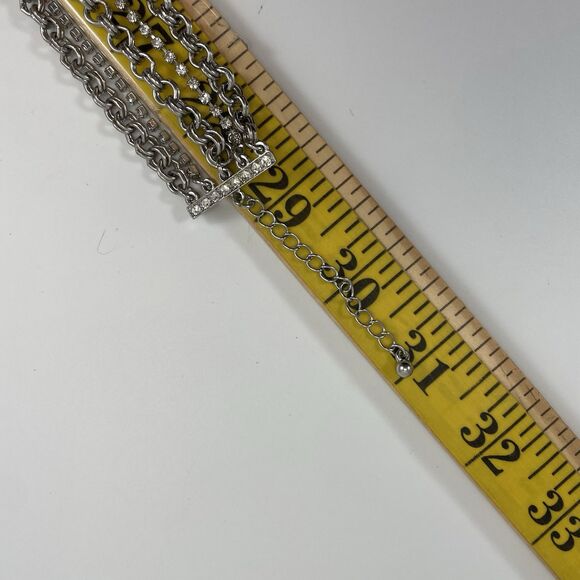 White House Black Market Silver Tone Multi Layer Chain Rhinestone Necklace - Picture 6 of 9